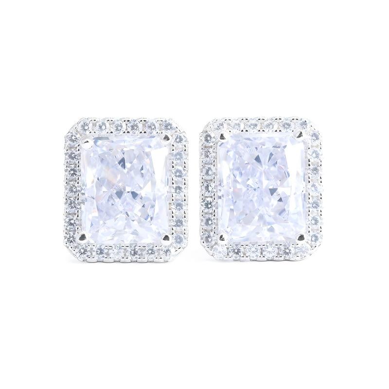 Luxury High-Carbon Diamond CZ S925 Radiant Stud Earrings Ice Crushed Cubic Zirconia Earring for Jewelry