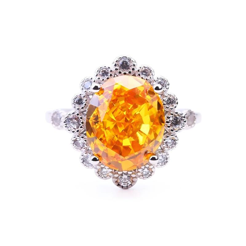 Luxury Ice Crushed Oval Cubic Zirconia 18k Gold Plated S925 CZ Silver Rings for Wedding