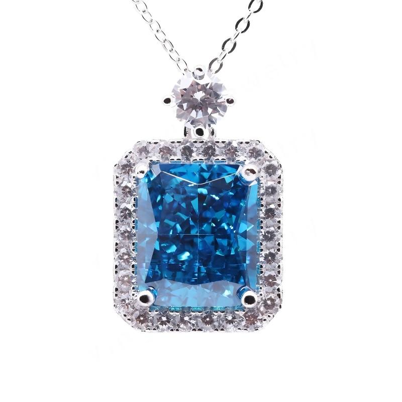 Crushed Ice Cubic Zirconia 925 Sterling Silver Colorful Pendant Necklace-for Wedding or Gift