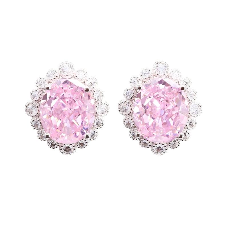 Ice Crushed Cubic Zirconia 18k Gold Plated Classic High-Carbon Diamond CZ Silver 925 Stud Earrings