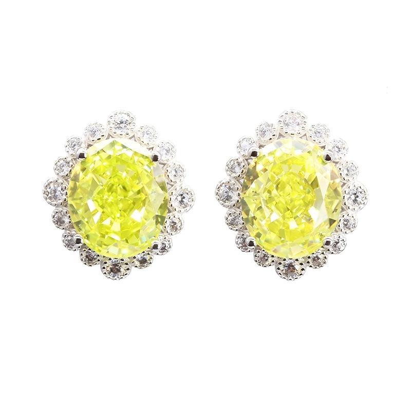 Ice Crushed Cubic Zirconia 18k Gold Plated Classic High-Carbon Diamond CZ Silver 925 Stud Earrings