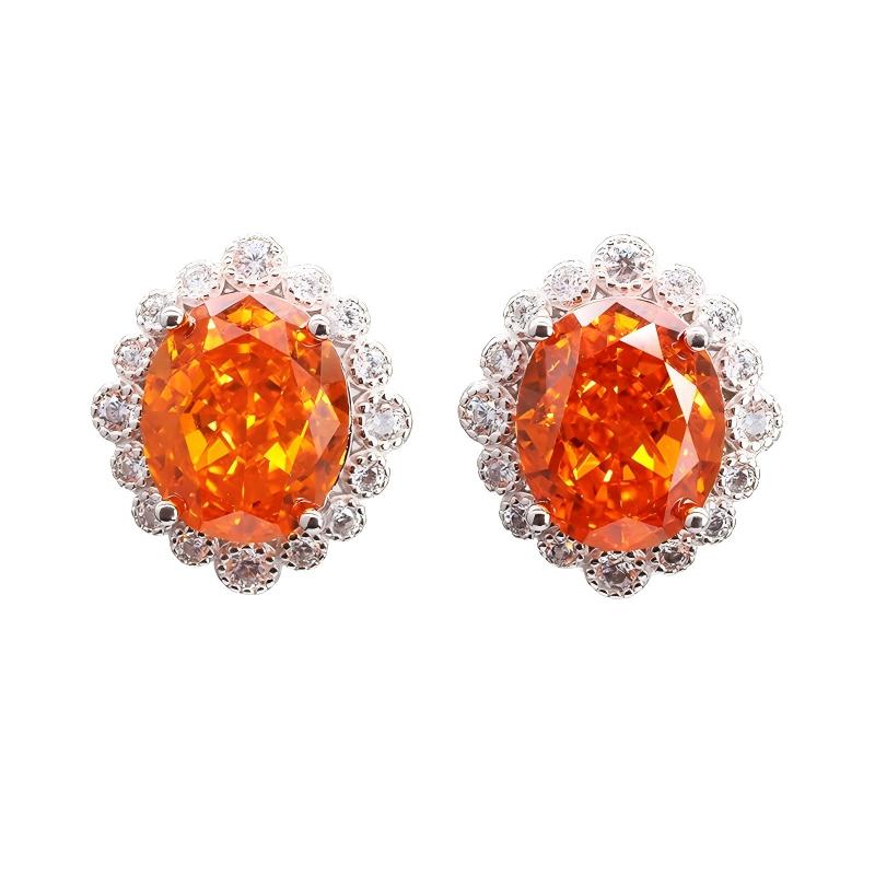Ice Crushed Cubic Zirconia 18k Gold Plated Classic High-Carbon Diamond CZ Silver 925 Stud Earrings
