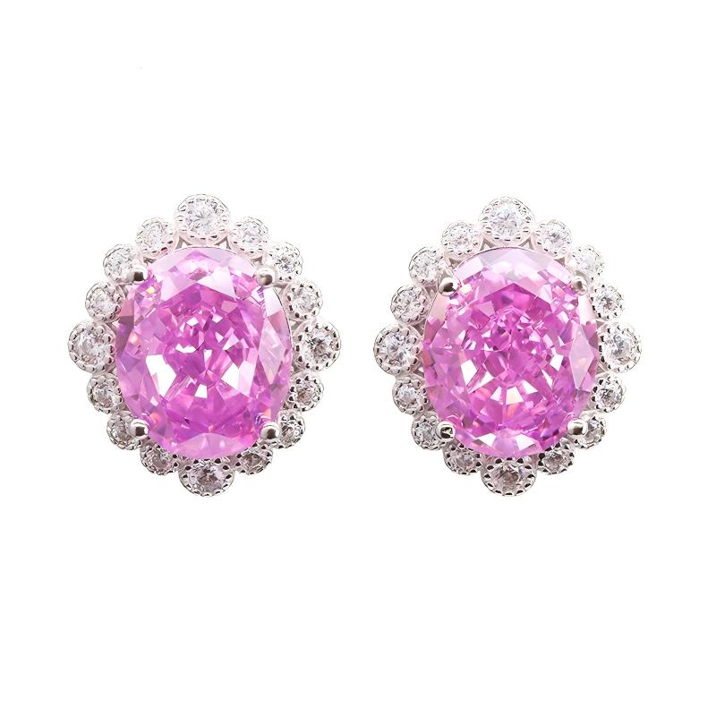 Ice Crushed Cubic Zirconia 18k Gold Plated Classic High-Carbon Diamond CZ Silver 925 Stud Earrings