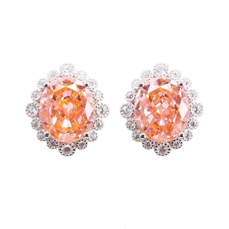 Ice Crushed Cubic Zirconia 18k Gold Plated Classic High-Carbon Diamond CZ Silver 925 Stud Earrings