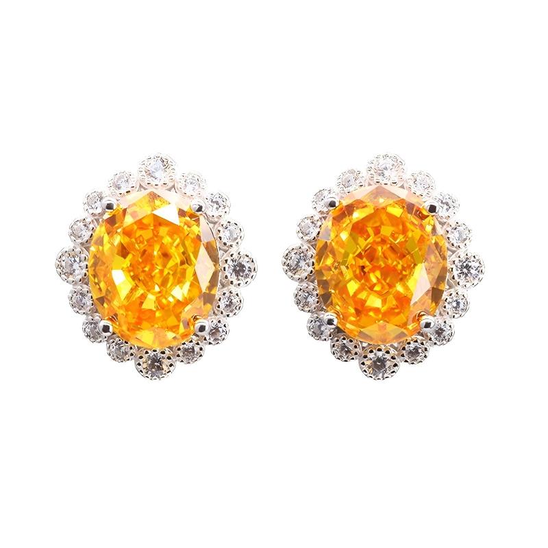 Ice Crushed Cubic Zirconia 18k Gold Plated Classic High-Carbon Diamond CZ Silver 925 Stud Earrings