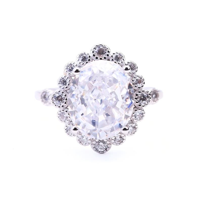 Luxury Ice Crushed Oval Cubic Zirconia 18k Gold Plated S925 CZ Silver Rings for Wedding