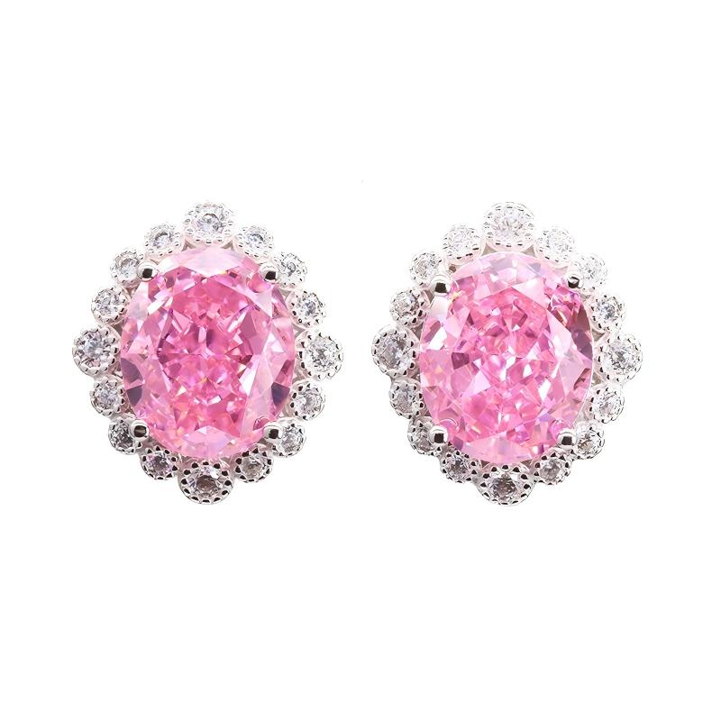 Ice Crushed Cubic Zirconia 18k Gold Plated Classic High-Carbon Diamond CZ Silver 925 Stud Earrings