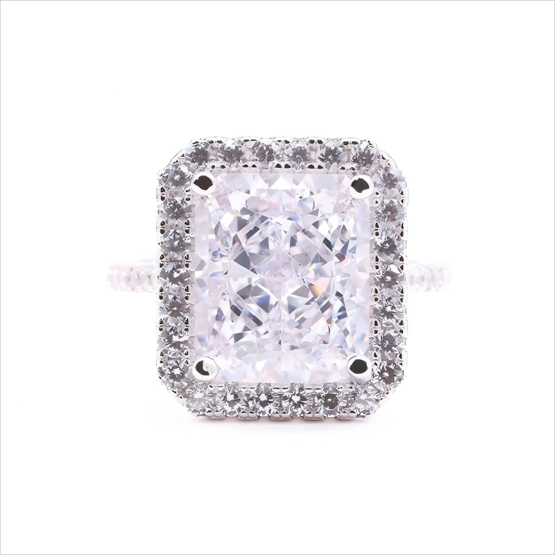 High Quality Ice Crushed Radiant Cubic Zirconia 18k Gold Plated Classic CZ Silver Rings for Women