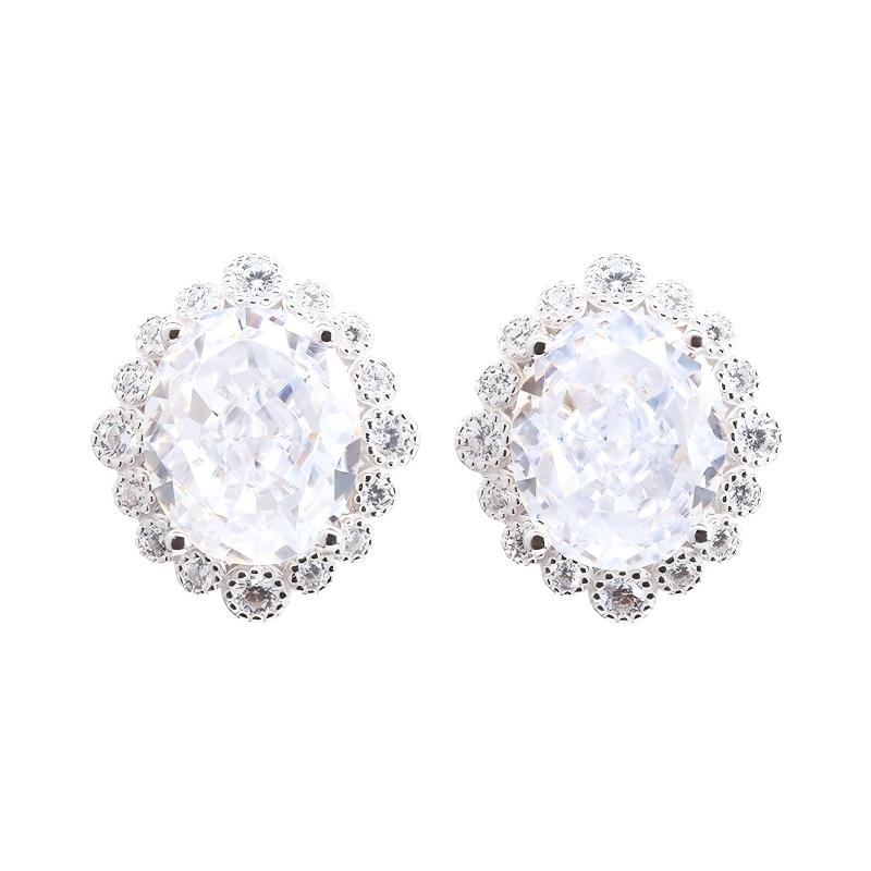 Ice Crushed Cubic Zirconia 18k Gold Plated Classic High-Carbon Diamond CZ Silver 925 Stud Earrings