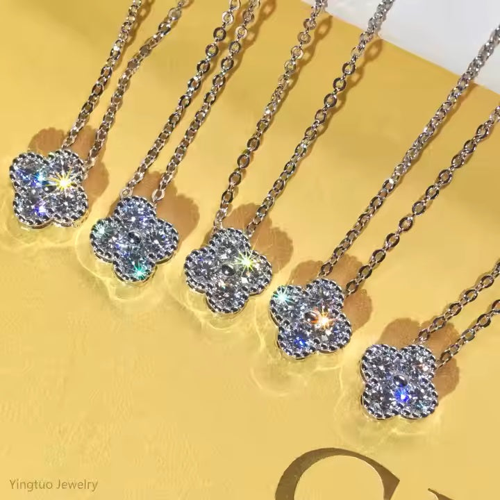 925 sterling silver four leaf clover moissanite necklace wedding