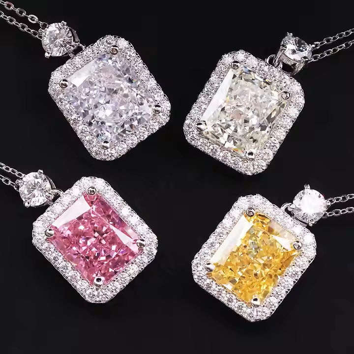 Crushed Ice Cubic Zirconia 925 Sterling Silver Colorful Pendant Necklace-for Wedding or Gift