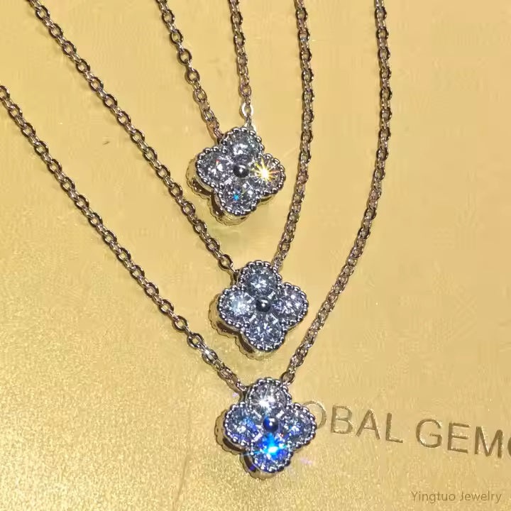 925 sterling silver four leaf clover moissanite necklace wedding