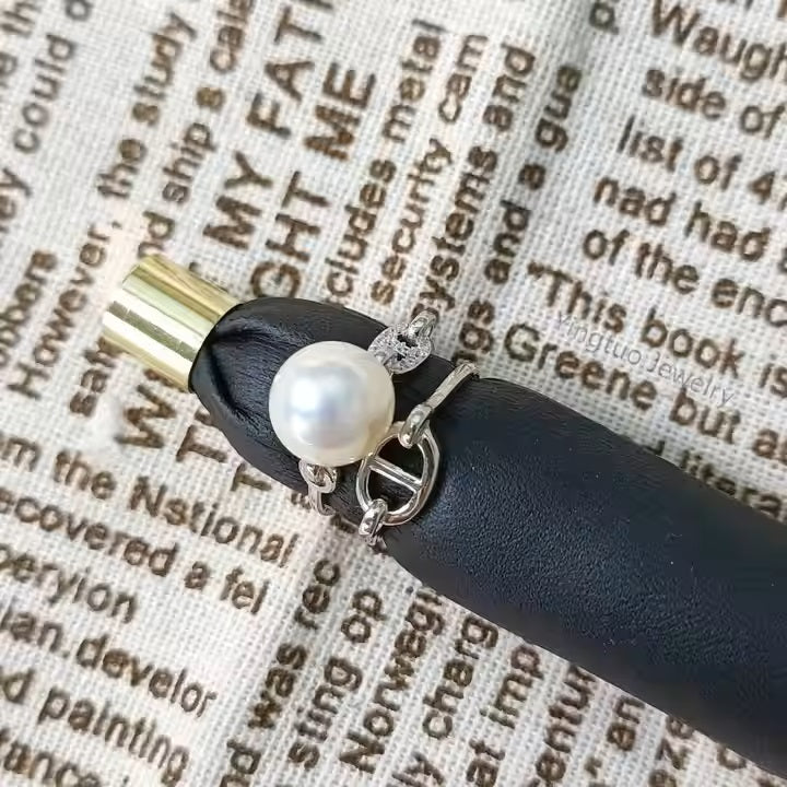 10Mm Imitatie Parel Open Verlovingsring Verstelbare Sterling Zilveren Parel Kralen Vinger Ring Voor Vrouwen