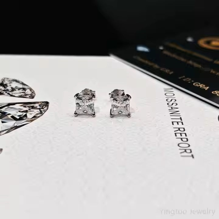 GRA Certification Earrings 5mm Princess 925 Silver Ice Out 925 Sterling Silver D VVS Moissanite Earrings