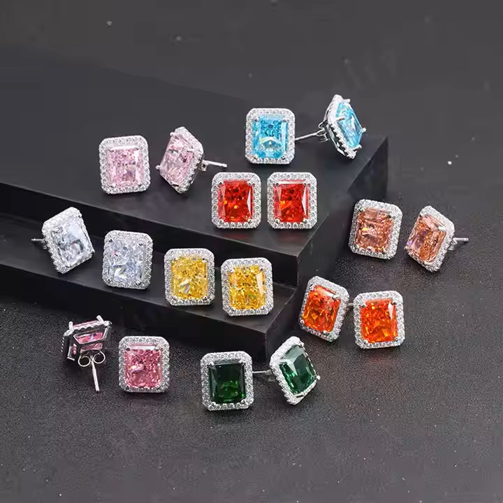 Luxury High-Carbon Diamond CZ S925 Radiant Stud Earrings Ice Crushed Cubic Zirconia Earring for Jewelry
