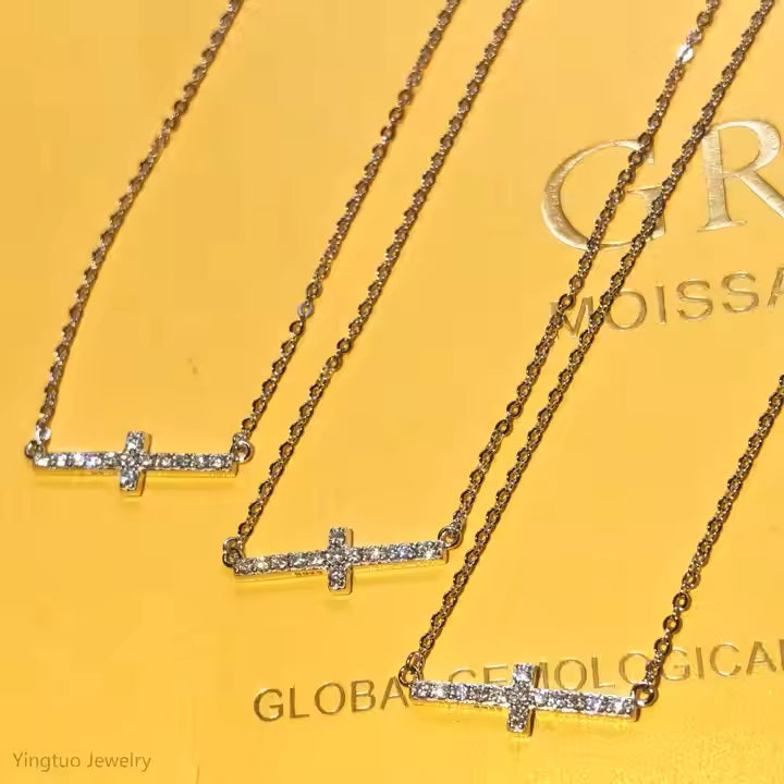 925 Sterling Silver Cross Moissanite Necklace