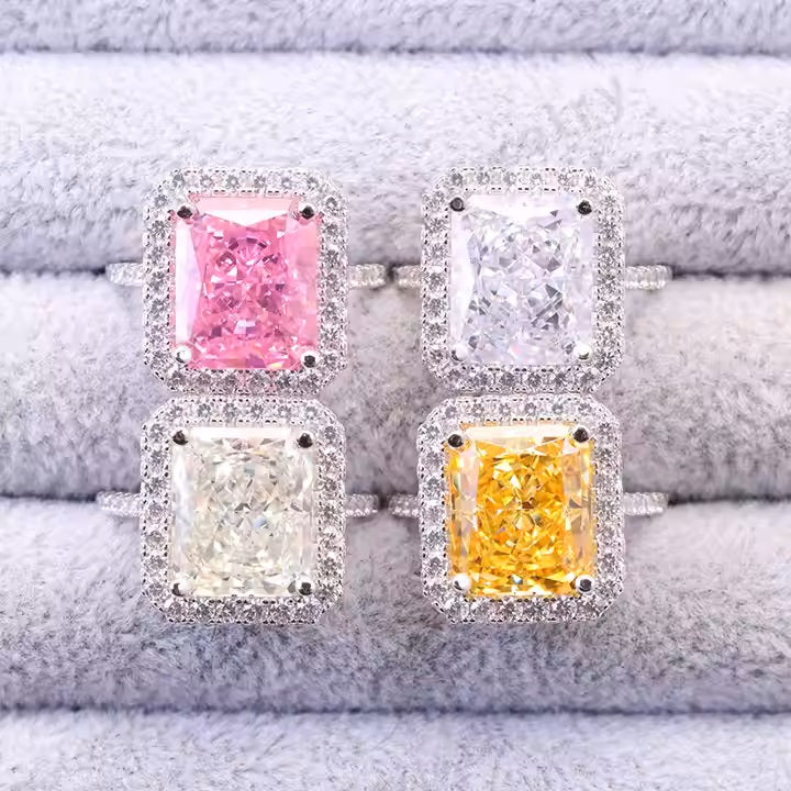 High Quality Ice Crushed Radiant Cubic Zirconia 18k Gold Plated Classic CZ Silver Rings for Women
