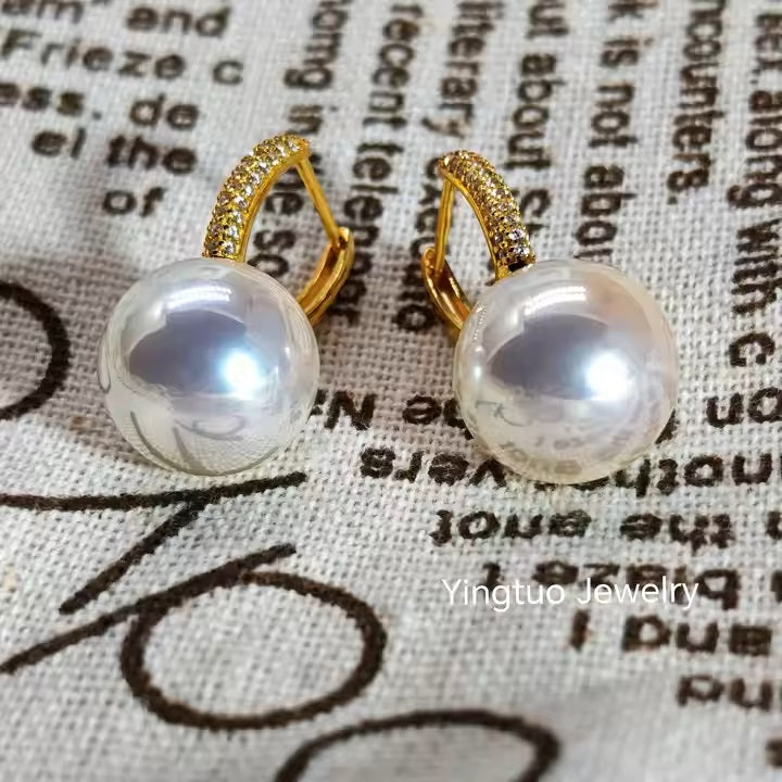 Groothandelsprijs Sterling Zilveren 925 Parel Kristallen Parel Oorbellen Met Zirkonia Steen