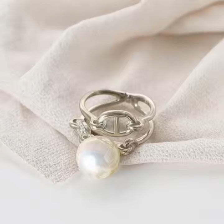 10Mm Imitatie Parel Open Verlovingsring Verstelbare Sterling Zilveren Parel Kralen Vinger Ring Voor Vrouwen
