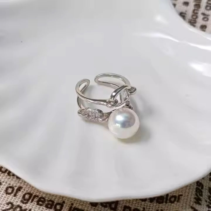 10Mm Imitatie Parel Open Verlovingsring Verstelbare Sterling Zilveren Parel Kralen Vinger Ring Voor Vrouwen
