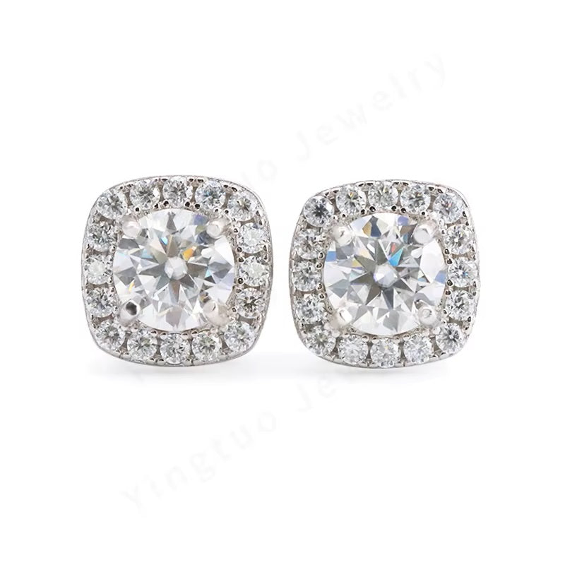 New Arrival Hip Hop Earrings 5.0mm S925 18K White Gold Plated Moissanite Earrings Necklace Set for Wedding Gift Party