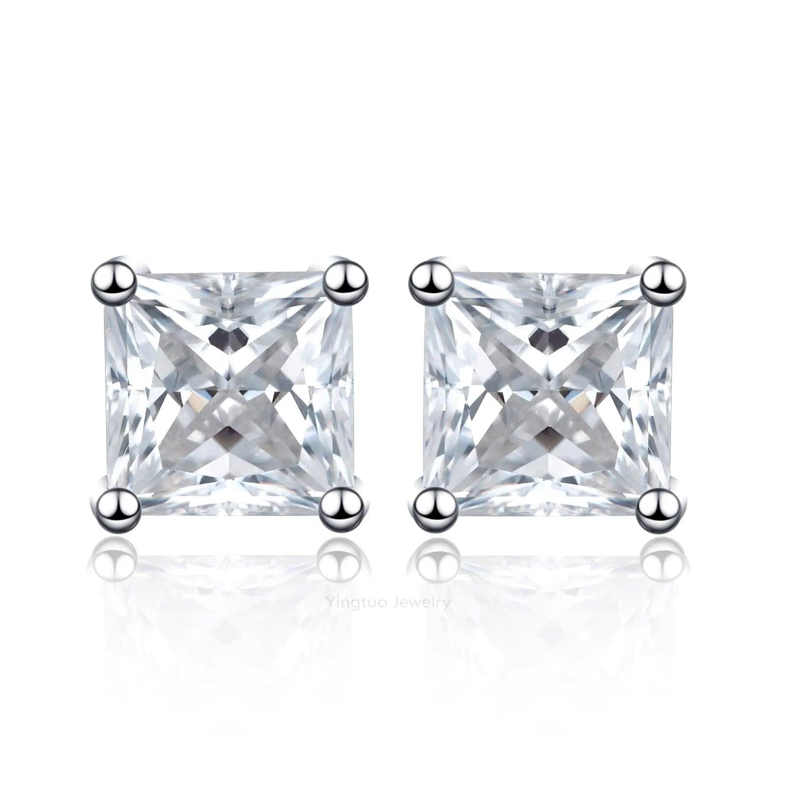 GRA Certification Earrings 5mm Princess 925 Silver Ice Out 925 Sterling Silver D VVS Moissanite Earrings