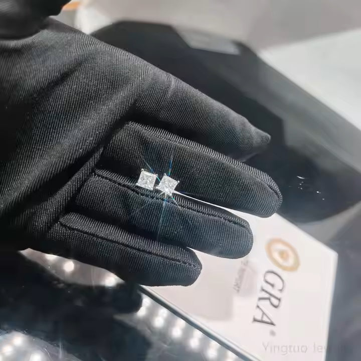 GRA Certification Earrings 5mm Princess 925 Silver Ice Out 925 Sterling Silver D VVS Moissanite Earrings