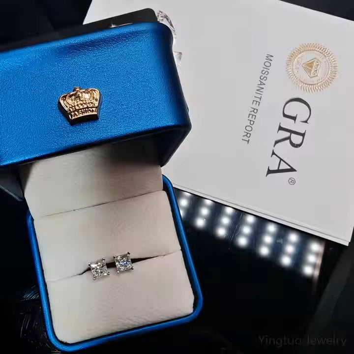 GRA Certification Earrings 5mm Princess 925 Silver Ice Out 925 Sterling Silver D VVS Moissanite Earrings
