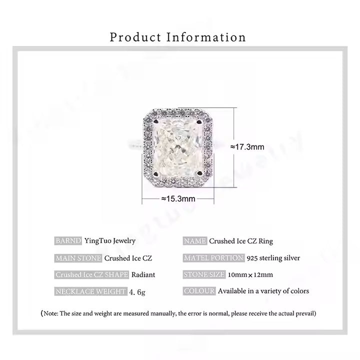 High Quality Ice Crushed Radiant Cubic Zirconia 18k Gold Plated Classic CZ Silver Rings for Women