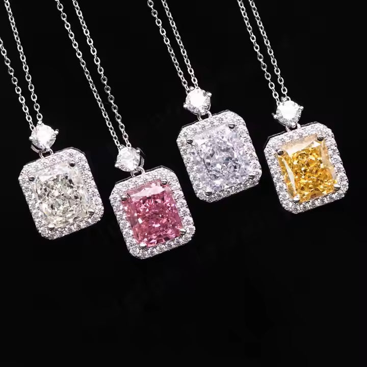 Crushed Ice Cubic Zirconia 925 Sterling Silver Colorful Pendant Necklace-for Wedding or Gift