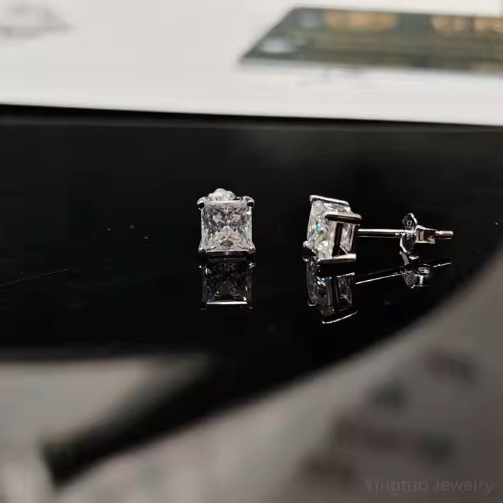 GRA Certification Earrings 5mm Princess 925 Silver Ice Out 925 Sterling Silver D VVS Moissanite Earrings