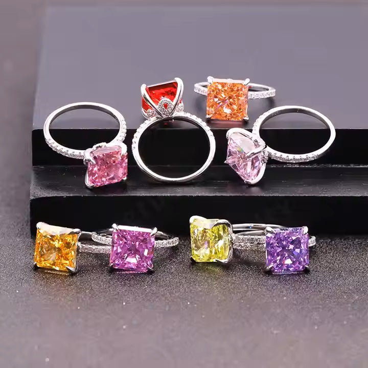 Classic Ice Crushed Radiant Cubic Zirconia 18k Gold Plated Classic CZ Silver Rings for Women