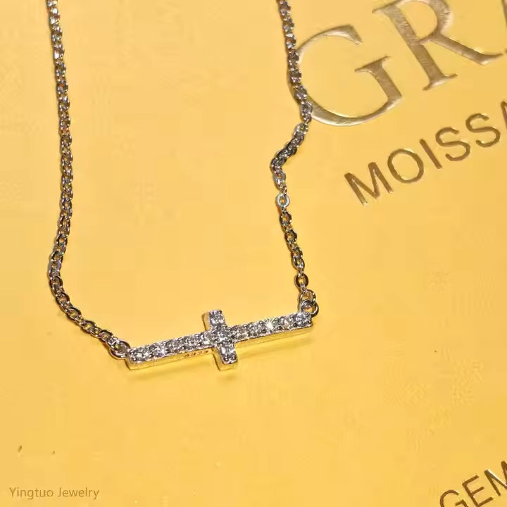 925 Sterling Silver Cross Moissanite Necklace