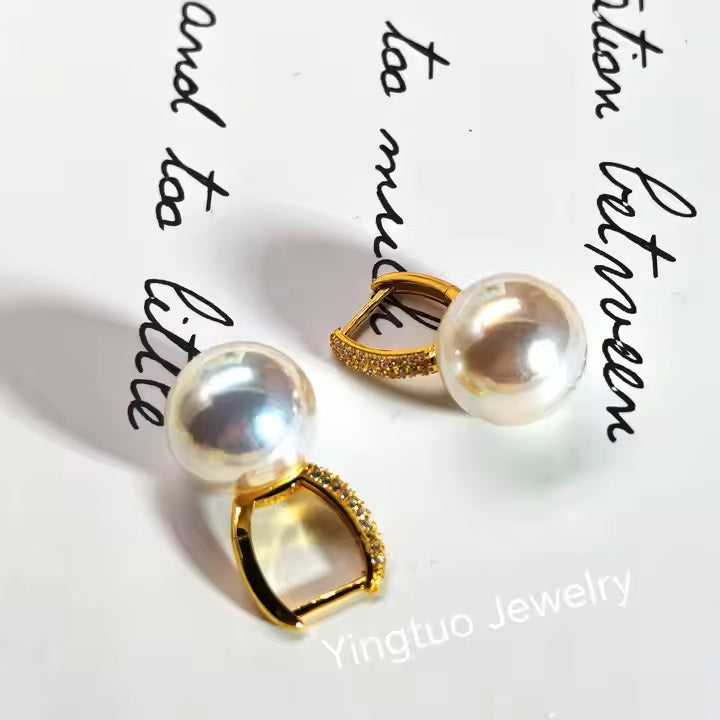 Groothandelsprijs Sterling Zilveren 925 Parel Kristallen Parel Oorbellen Met Zirkonia Steen