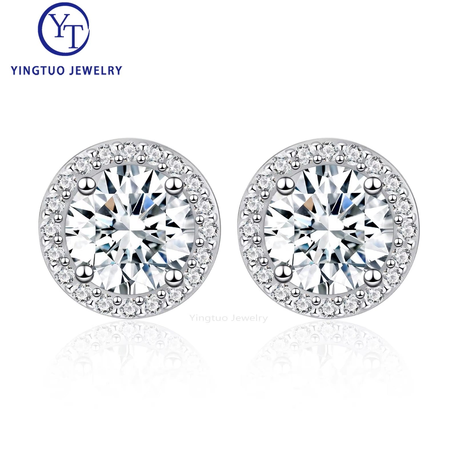 New Arrival Hip Hop Earrings 5.0mm S925 18K White Gold Plated Moissanite Earrings Necklace Set for Wedding Gift Party