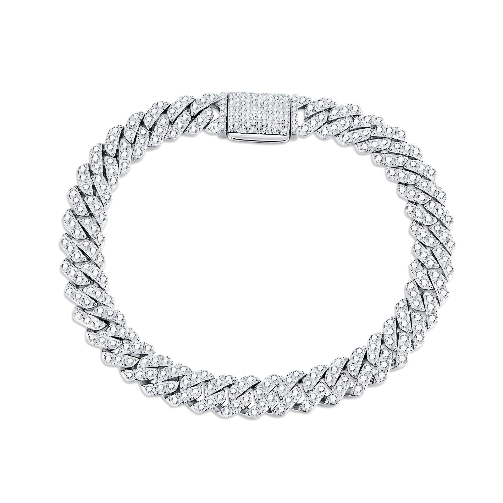 Luxury Hip Hop Style 925 Sterling Silver Moissanite Style Cuban Link Chain Fully Iced Out Chain Round Cut Diamond Chain for Men