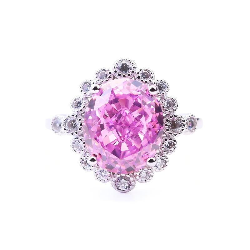 Luxury Ice Crushed Oval Cubic Zirconia 18k Gold Plated S925 CZ Silver Rings for Wedding