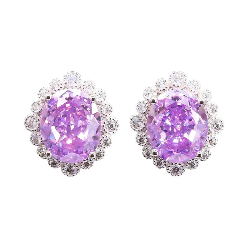 Ice Crushed Cubic Zirconia 18k Gold Plated Classic High-Carbon Diamond CZ Silver 925 Stud Earrings