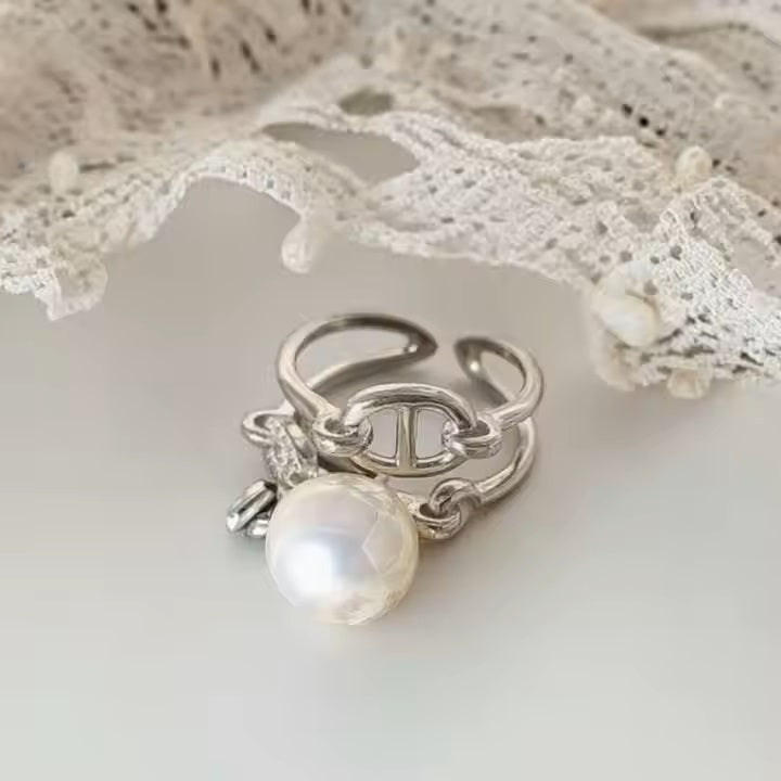 10Mm Imitatie Parel Open Verlovingsring Verstelbare Sterling Zilveren Parel Kralen Vinger Ring Voor Vrouwen